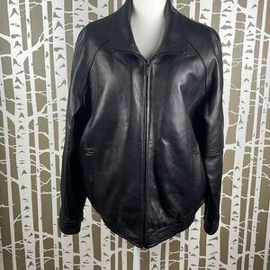 Calvin Klein Black Leather Bomber Jacket L